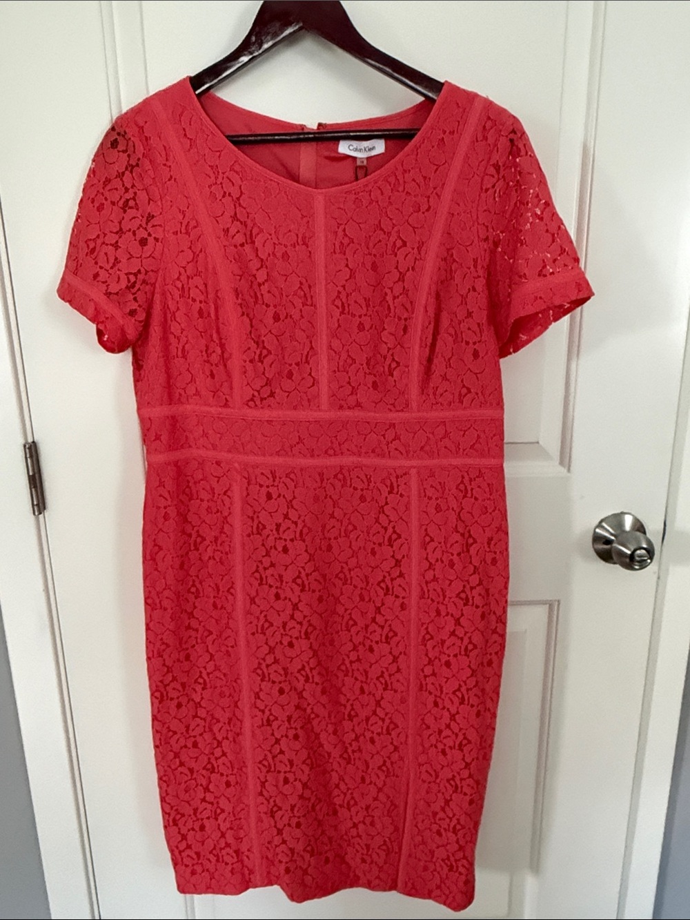Calvin Klein Coral-Red Lace Sheath Dress